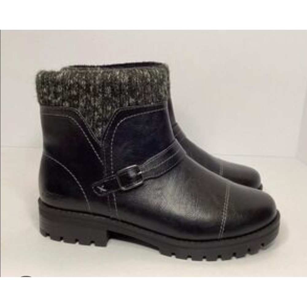 JSport Ankle Boots Womens Black Leather Round Toe Side Zip Buckle Comfort 11